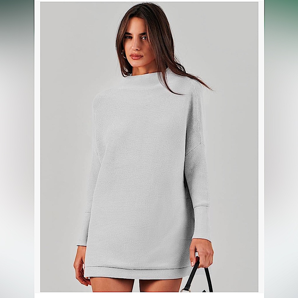 Gray Cowl Neck Sweater Dress